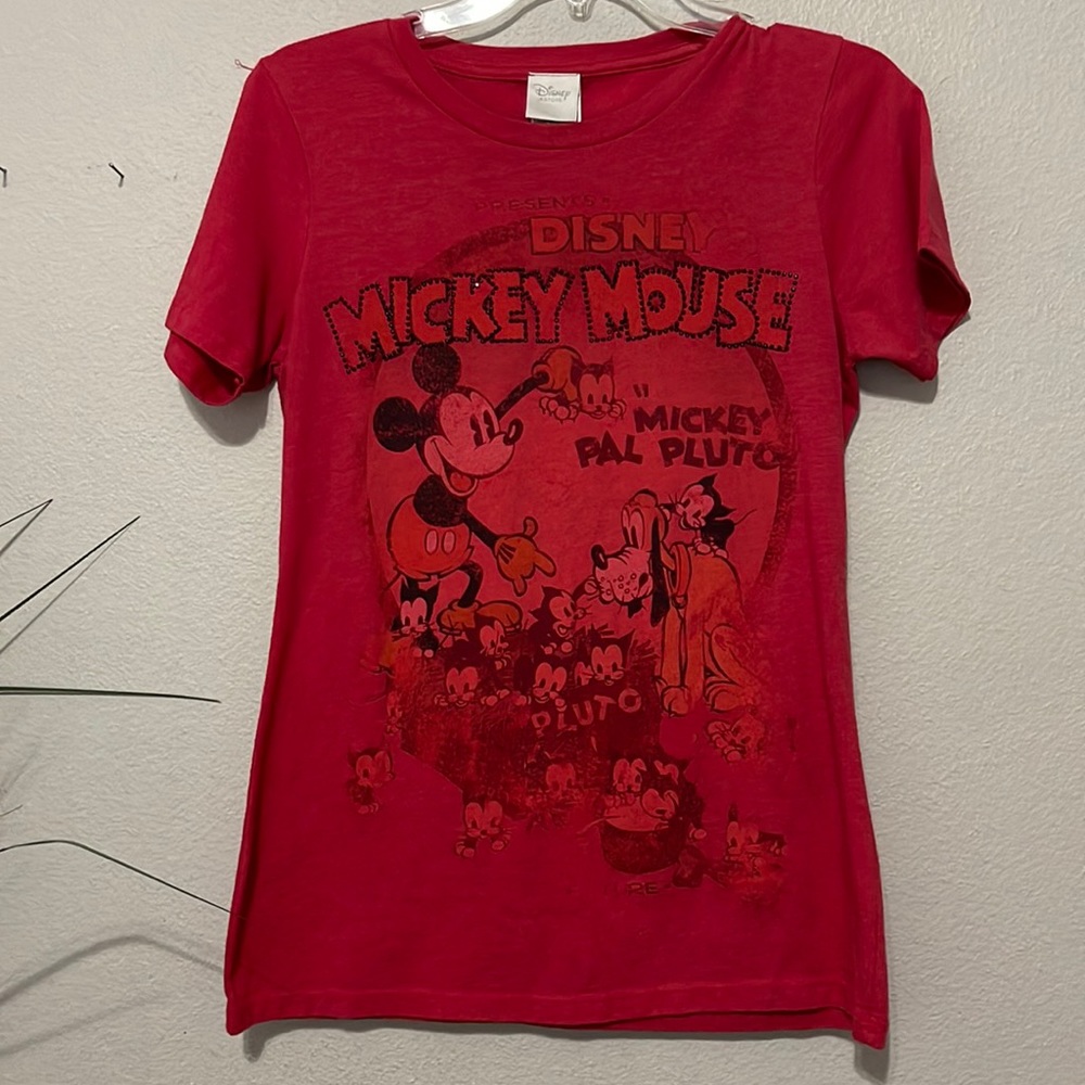 WOMENS RHINESTONE DISNEY MICKEY MOUSE GRAPHIC T SHIRT